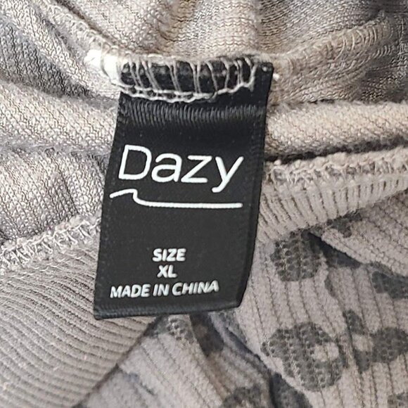 Dazy Sweatshirt Women's XL Gray Leopard Print Ribbed Cotton - Picture 3 of 7
